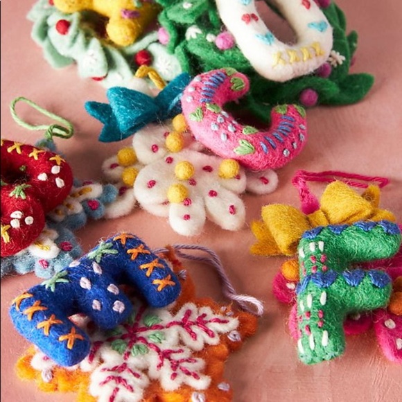 Anthropologie Monogram Letter J Felt Deck the Halls Christmas Ornament - Picture 2 of 5